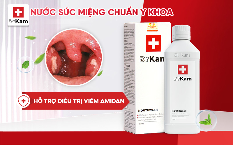 Nước súc miệng hỗ trợ trị viêm amidan giảm đau họng tức thì 11 DrKam là sản phẩm hỗ trợ điều trị viêm amidan hiệu quả
