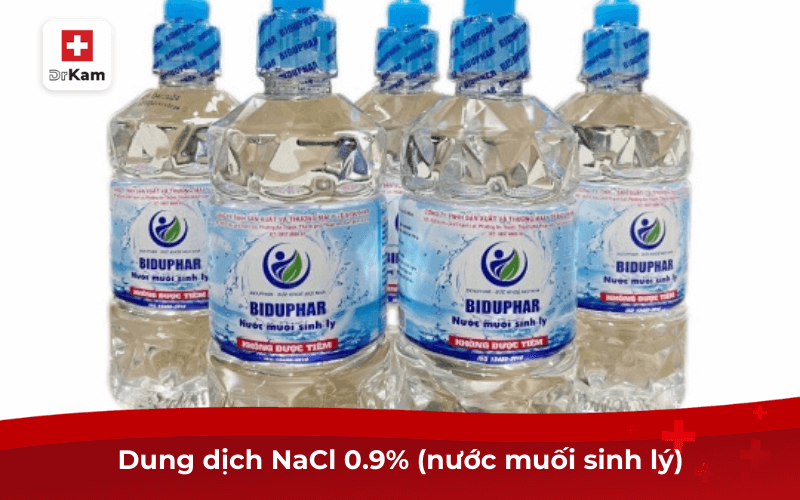 Các loại thuốc rơ lưỡi trị nấm miệng hiện nay 8 Dung dịch NaCl 0.9% (nước muối sinh lý)
