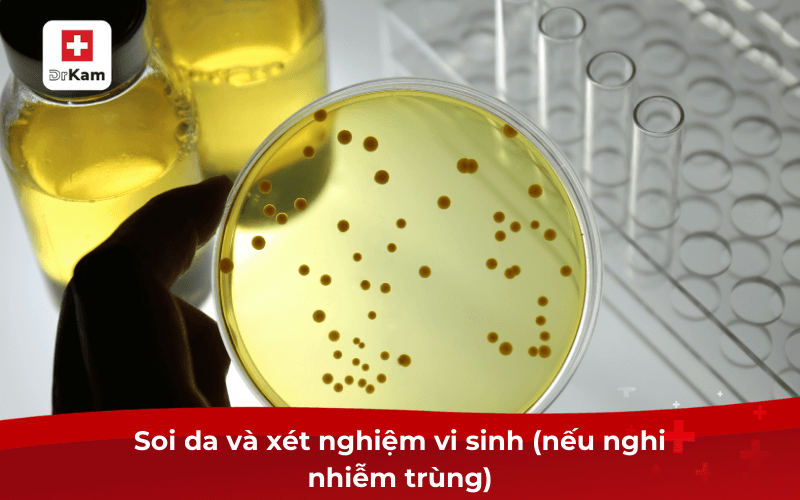 Tự nhiên mụn mọc quanh miệng là dấu hiệu của bệnh gì 9 Soi da và xét nghiệm vi sinh (nếu nghi nhiễm trùng)