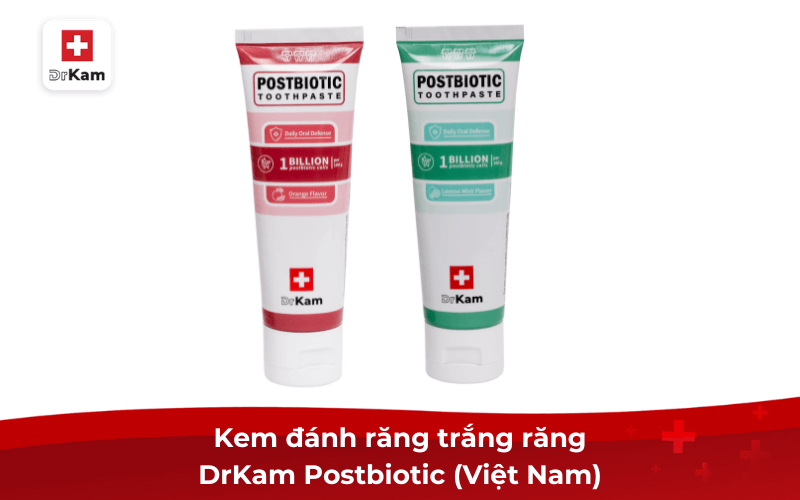 Kem đánh răng trắng răng DrKam Postbiotic (Việt Nam)