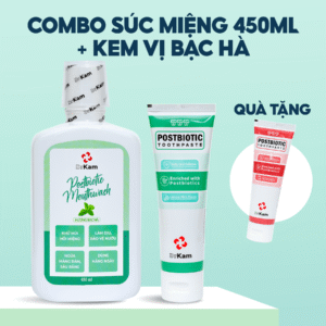 Combo 1 nước súc miệng DrKam Postbiotic 450ml + 1 kem đánh răng DrKam Postbiotic 110g bạc hà