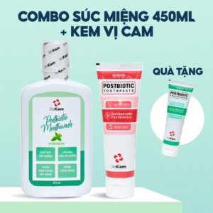 Combo 1 nước súc miệng DrKam Postbiotic 450ml + 1 kem đánh răng DrKam Postbiotic 110g cam