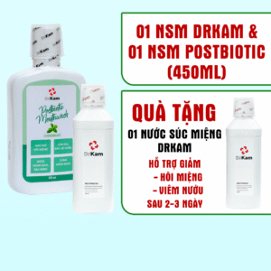 Combo 1 nước súc miệng DrKam Postbiotic 450ml + 1 nước súc miệng chuẩn y khoa DrKam
